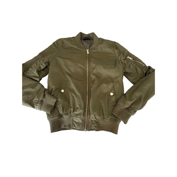 Topshop Olive Green Bomber Jacket Size 2 - Picture 3 of 10